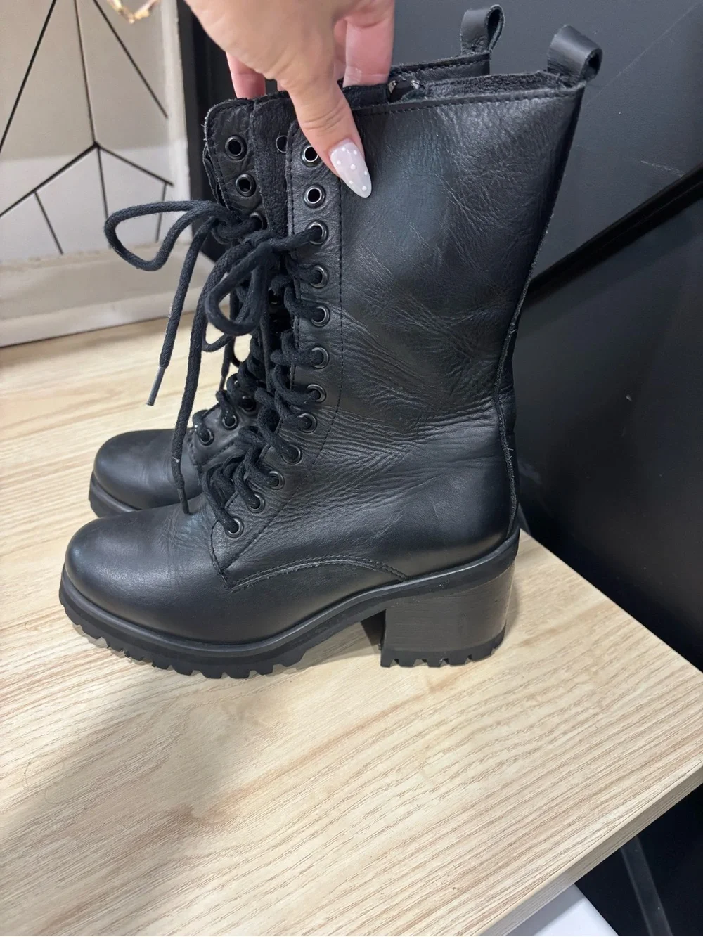 Black Lace-Up Chunky Heel Combat Boots - Women